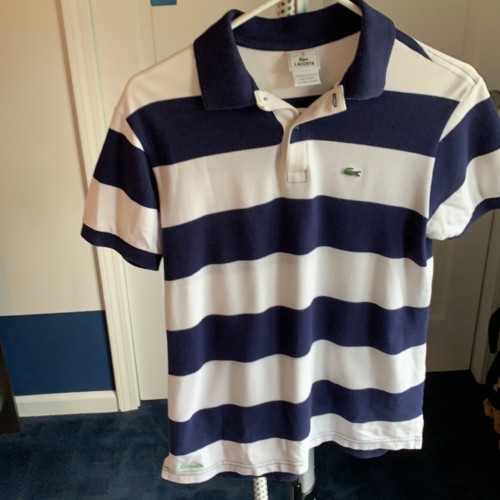 Lacoste Navy and White Polo size 16